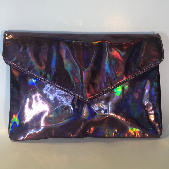 Deena & Ozzy Handbags - Deena & Ozzy purple holographic envelope clutch